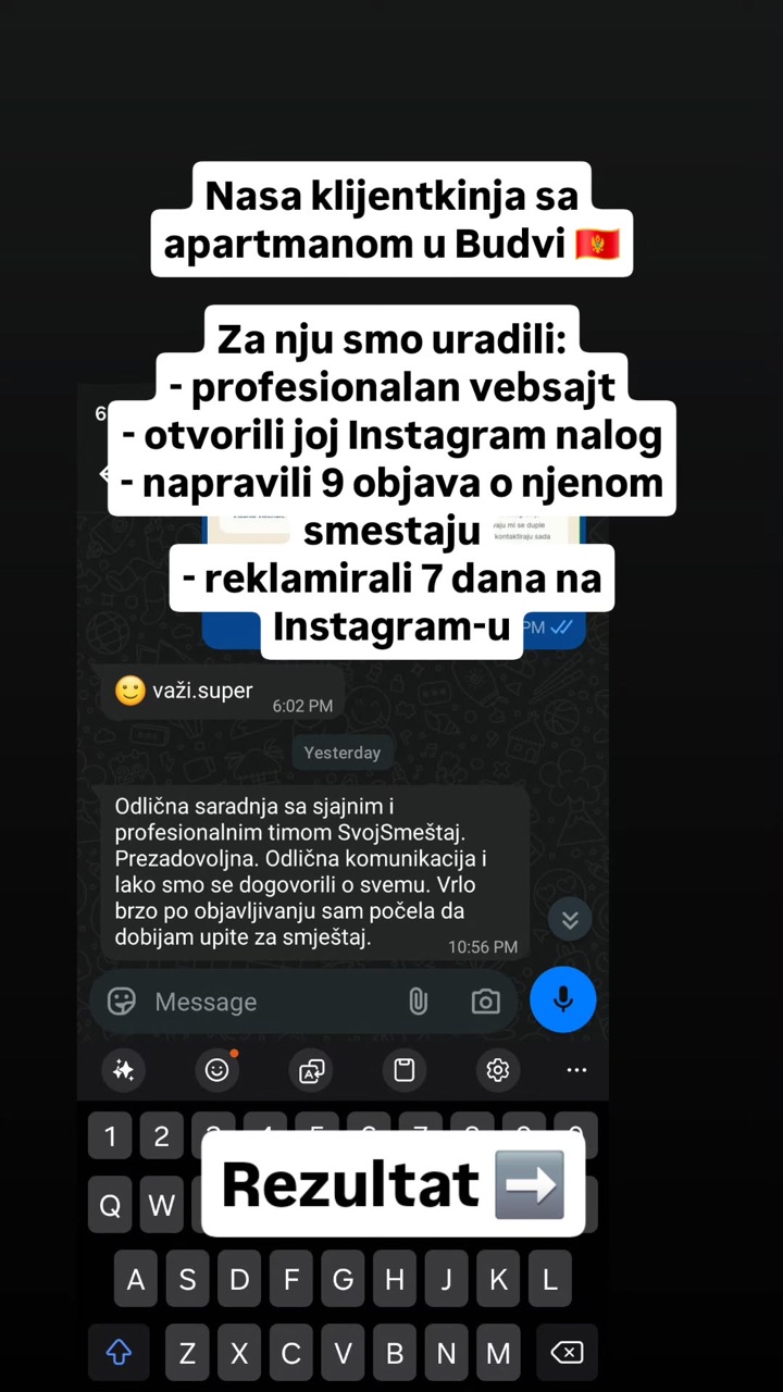 Instagram storija sa utiskom klijenta 1